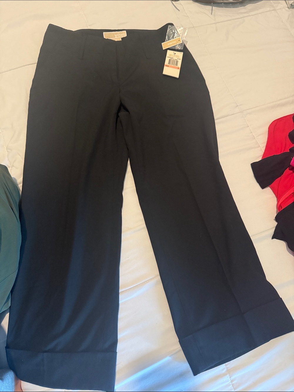 Black Wide-Leg Cuffed Dress Pants